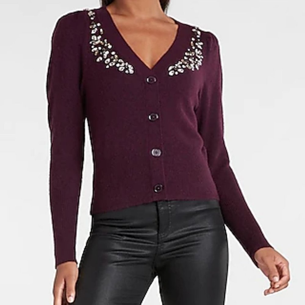 EXPRESS Embellished Faux Button Up Cardigan size L